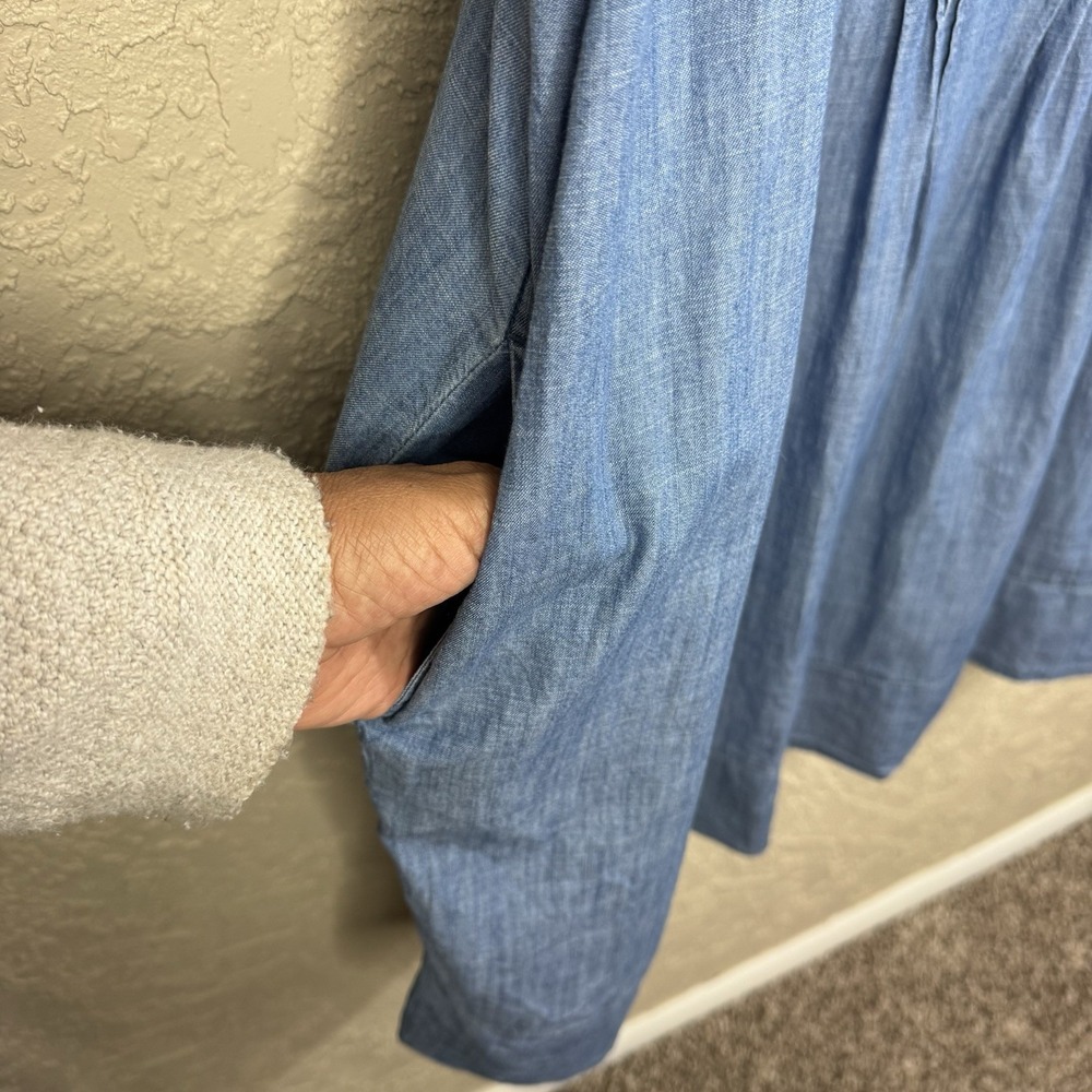 Sonoma Chambray Shirt Dress Womens Size 2X Blue 100% Cotton Pockets Lagenlook - Picture 4 of 10